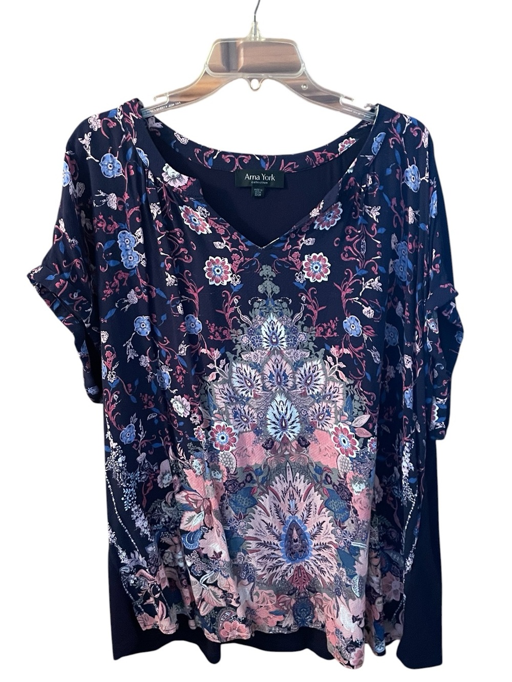 Navy Floral V-Neck Women's Top Plus Size 22/24W